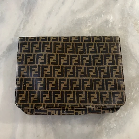 Vintage FENDI Zucca Large Document Hand Bag Pouch Canvas Leather Brown - Picture 7 of 15